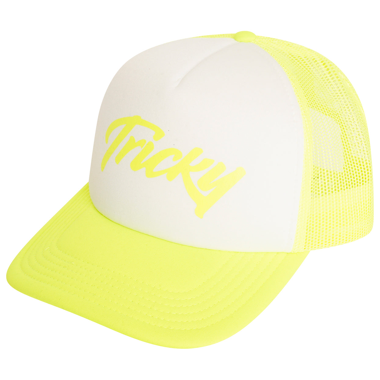 TRICKY LARGE LOGO 5 PANEL FOAM TRUCKER CAP FLURO YELLOW