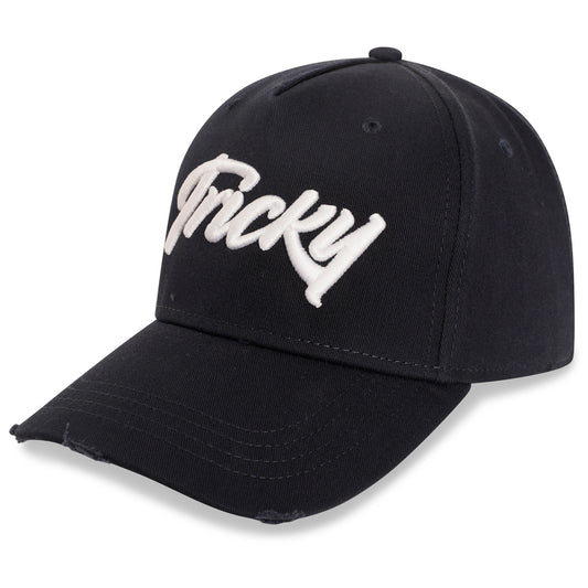 TRICKY LARGE LOGO DISTRESSED COTTON 5 PANEL CAP NAVY