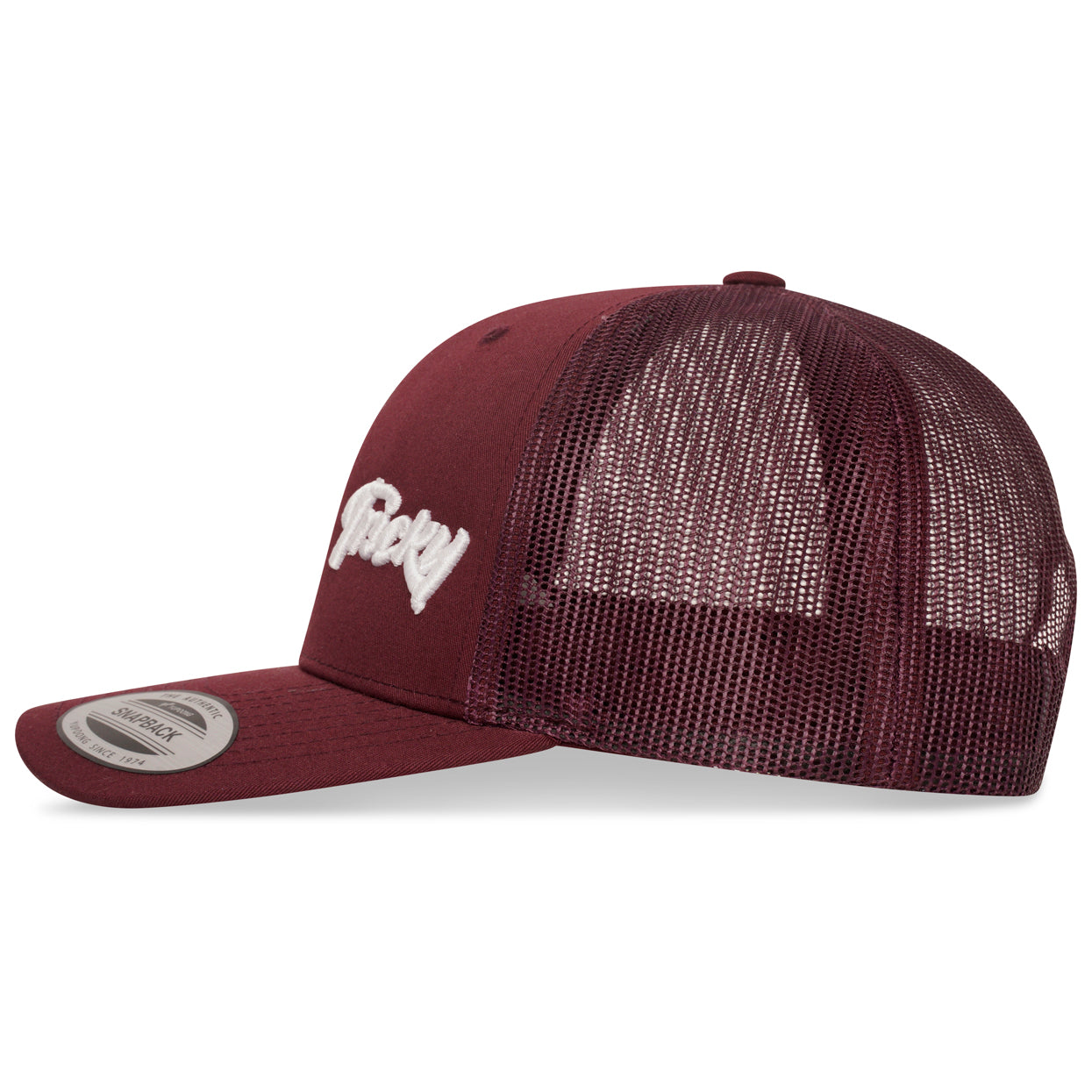 TRICKY SMALL LOGO 6 PANEL MESH TRUCKER CAP BURGUNDY