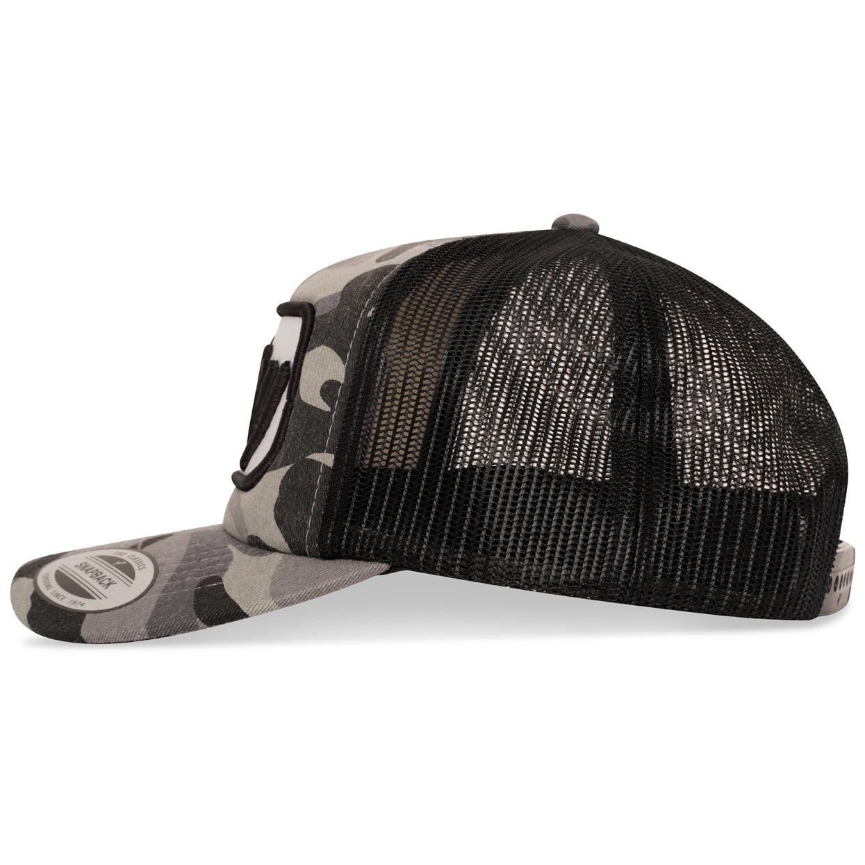 TRICKY PLATE LOGO MESH TRUCKER CAP CAMO GREY