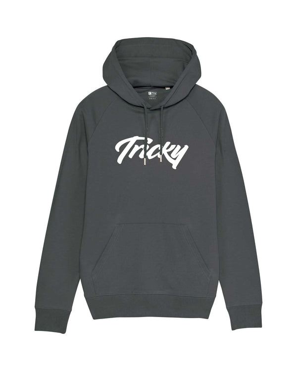 ORIGINAL LARGE LOGO HOODED TOP ANTHRACITE WHITE – Tricky Clothing