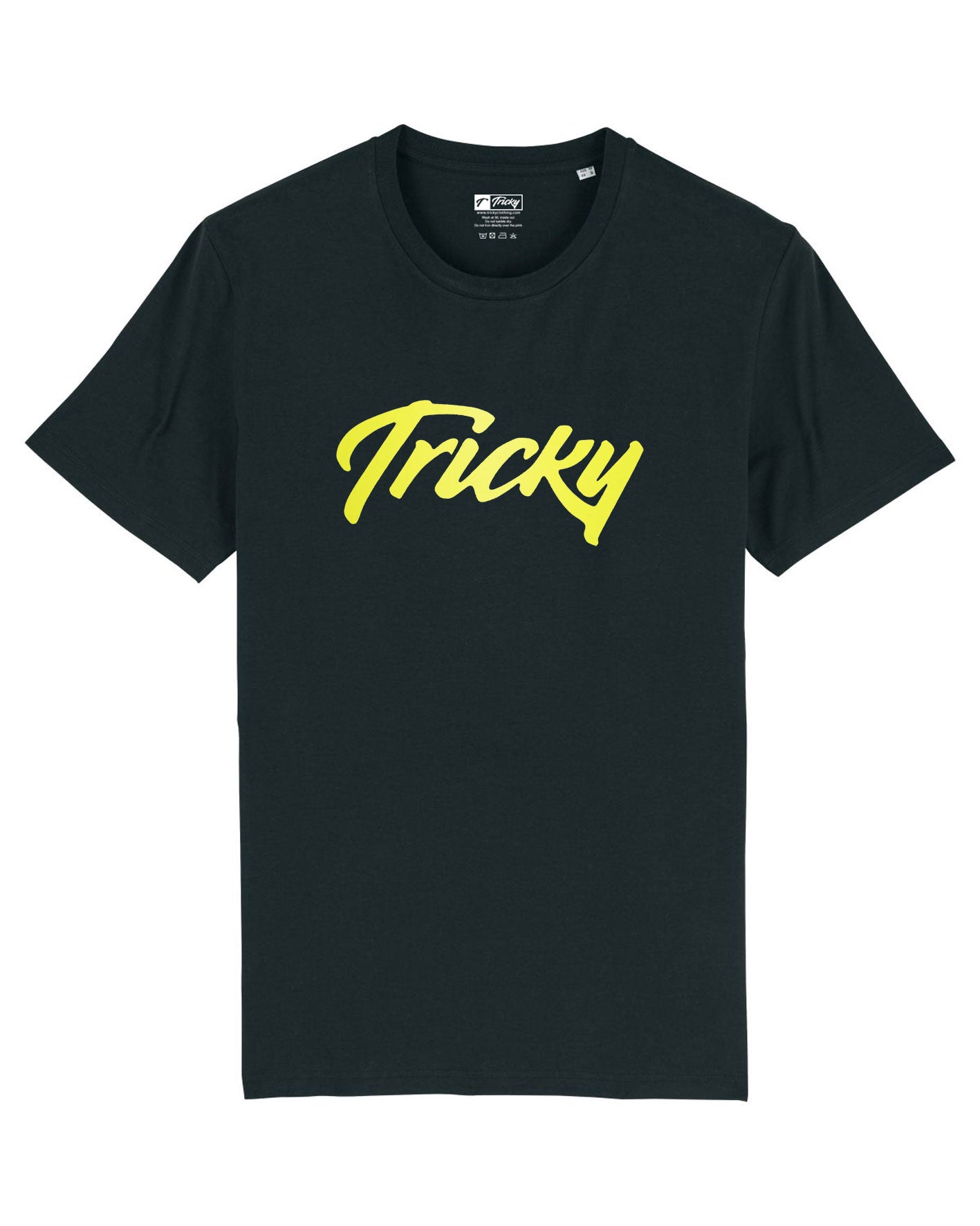 MENS NEON LARGE LOGO T SHIRT BLACK YELLOW – Tricky Clothing