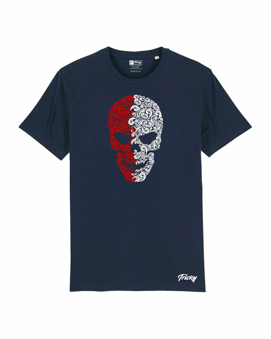 RED PAISLEY SKULL T SHIRT NAVY